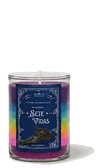Vela Sete Vidas acendendo, com os sete chakras subindo como aroma